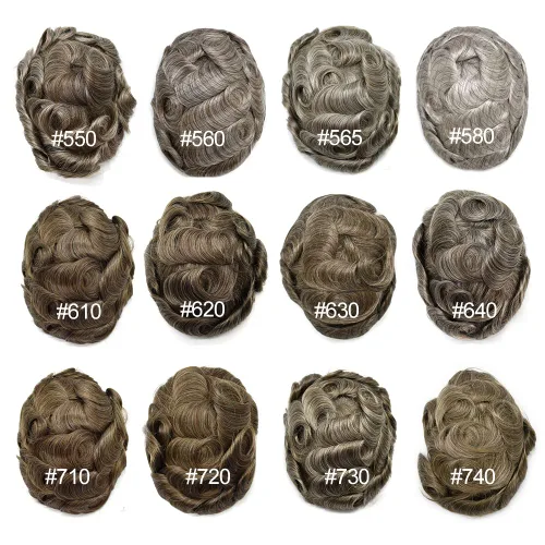 Miniatura 33 de Toupee para hombres nudos blanqueados hombres toupee hairpieces europeo virgen sistema de reemplazo de cabello humano suave encaje francés hombres