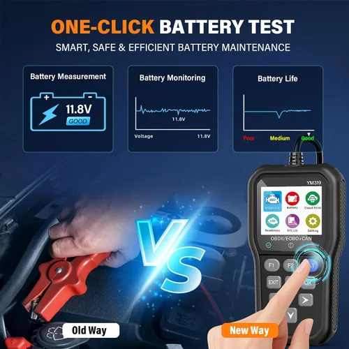 Miniatura 3 de BluSon YM319 - Escáner OBD2, herramienta de diagnóstico con probador de batería, lector de código de falla del motor con datos en vivo, impresión