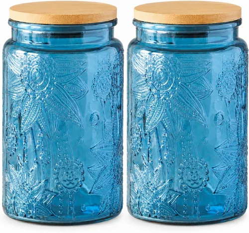 Miniatura 15 de ANSQU Tarro de vidrio vintage para almacenamiento en encimera de cocina, tarros de dulces con tapas, recipiente de café para café molido, tarro