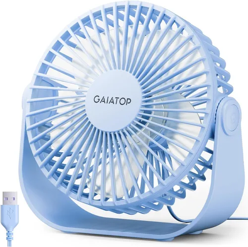 Miniatura 11 de Gaiatop Ventilador de escritorio USB, flujo de aire fuerte de 3 velocidades, portátil de 5.5 pulgadas, rotación de 90°, refrigeración silenciosa