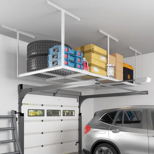 Miniatura 7 de Fleximounts - Estante de almacenamiento de garaje ajustable de 4 x 8 pulgadas, para techo, para garaje, resistente, 96 pulgadas de largo x 48 Blanco