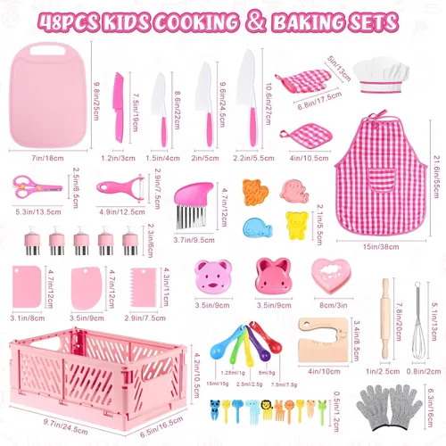 Miniatura 4 de Juego de Cuchillos para Niños para Cocina Real: Juego de Cocina para Niños de 48 Piezas, Juegos de Cocina para Niños Reales con Delantal y Canasta