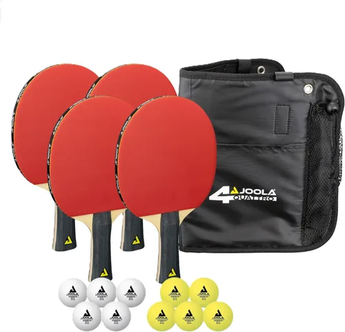 JOOLA Quattro - Juego de 4 palas de ping pong, incluye 10 pelotas de ping pong avanzadas de 3 estrellas y estuche de almacenamiento, 4 paletas de