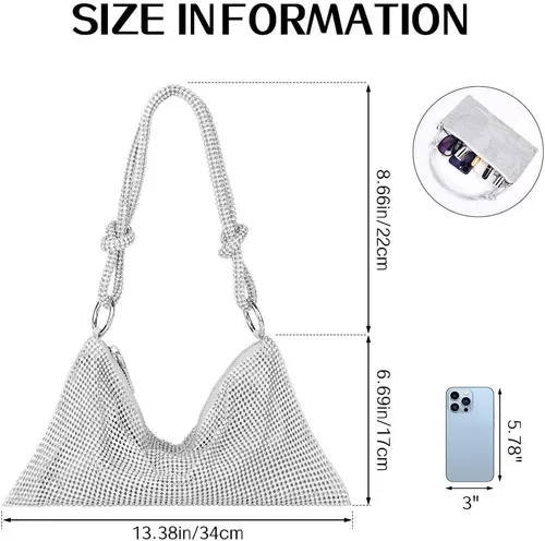 Miniatura 3 de Evening Bag Clutch Purses for Women, Rhinestones Purse, Sparkling Envelope Evening Bag with Detachable Chain
