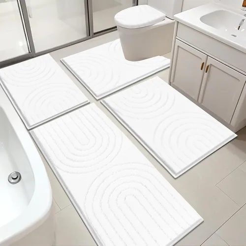 Miniatura 17 de Juego de alfombras de baño HEBE de 5 piezas, tapetes de baño absorbentes y suaves para baño, juego de tapetes de baño lavables a máquina