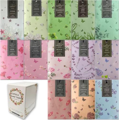 Miniatura 2 de 13 sobres perfumados para cajones y armarios, 14 paquetes de lavanda, rosa, jazmín, océano, vainilla, sándalo, lino fresco, cerezo, lila, eucalipto