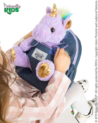 Miniatura 4 de Naturally KIDS Mochila para niños y niñas con animales de peluche, regalos para niños de 3, 4, 5, 6, 7 años, 01 Pequeño unicornio morado