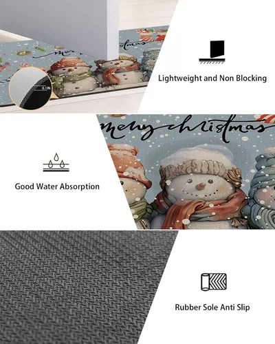Miniatura 3 de Tapete de baño de muñeco de nieve de Navidad para bañera, antideslizante, de secado rápido y absorbente, tierra de diatomeas, fregadero, dormitorio