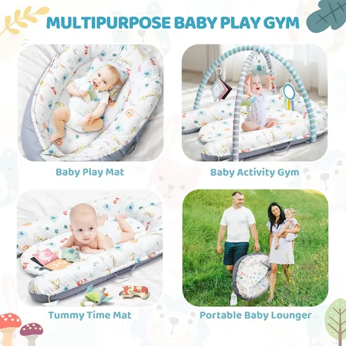 Miniatura 11 de Tapete de juego para bebé, tapete de gimnasio 7 en 1 para desarrollo sensorial y motor, lavable y portátil, tapete de actividad de tiempo boca abajo