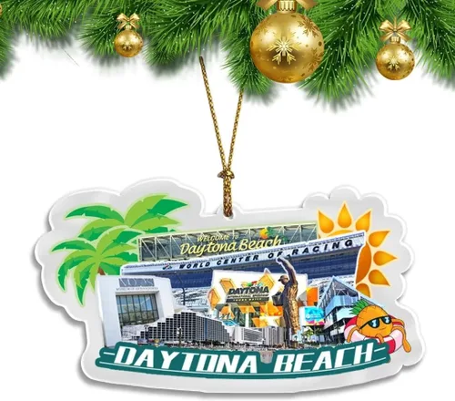 USA Daytona Beach Adorno de Navidad acrílico transparente Decoración de árbol de Navidad colgante de doble cara Colección de recuerdos de viaje