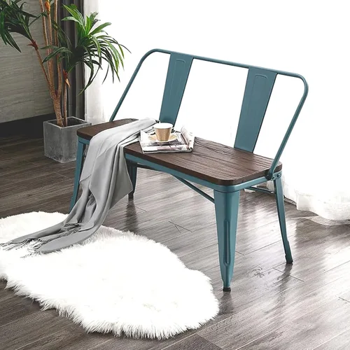Miniatura 7 de YOLENY Banco de comedor, banco de entrada con respaldo, banco de comedor de metal de granja, banco industrial de mediados de siglo para 3 personas