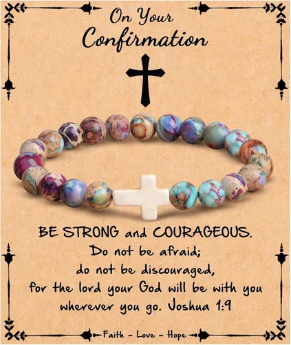 Miniatura 16 de JoycuFF Regalos Cristianos, Pulseras de Cruz para Mujeres, Joyería Cristiana Católica Religiosa de Fe de Pascua, Pulseras de Piedra Natural