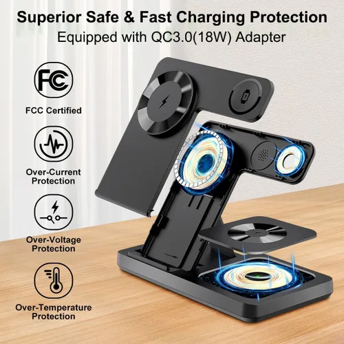 Miniatura 7 de Estación de carga inalámbrica magnética 3 en 1 para Magsafe iPhone 12-17 Series, estación de carga para múltiples dispositivos, soporte de cargador