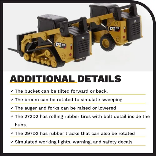 Miniatura 6 de Diecast Masters Cargador de minicargadora Caterpillar 272D2 a escala 1:64 y accesorios de fijación de riel compacto 297D2, equipo de construcción