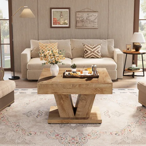 Miniatura 5 de Tribesigns - Mesa de café cuadrada, mesa de centro de madera para sala de estar, mesa de acento moderna de 31.5" para cóctel y té, natural