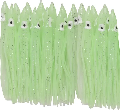 20 unids/40 piezas de faldas de pulpo de agua salada señuelo de plástico suave de pesca de calamar señuelo de silicona cebo resplandor de pesca