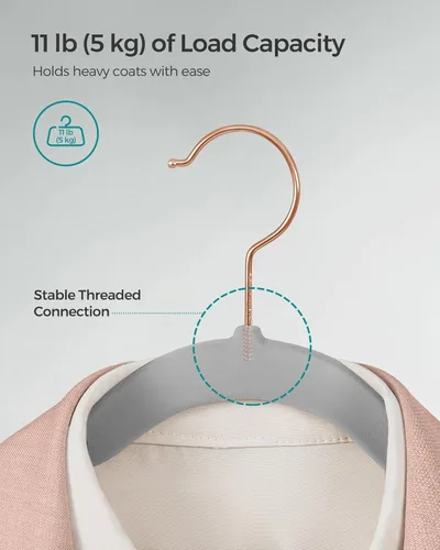 Miniatura 4 de SONGMICS Perchas Delgadas de Terciopelo, Perchas Antideslizantes para Ropa con Ganchos Giratorios de Oro Rosa, Ahorran Espacio, para Clóset, Paquete