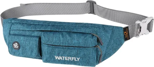 WATERFLY Riñonera para mujeres y hombres resistente al agua, pequeña bolsa para la cintura, bolsa delgada para el cinturón con 4 bolsillos, bolsa