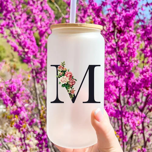 Miniatura 4 de Vasos de vidrio personalizados con tapas y pajitas, regalos con monograma para mujeres, vaso personalizado, bonita taza personalizada, cosas