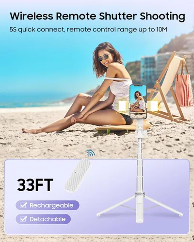 Miniatura 8 de Trípode para selfie stick de 53 pulgadas con luz, soporte mejorado para teléfono celular de 4 patas, trípode para cámara con control remoto Negro A