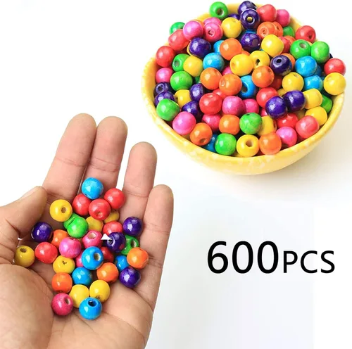 Miniatura 2 de 600Pcs Cuentas de Madera Coloridas con Gran Agujero Cuentas Redondas de Pintura a Granel en Madera Natural para Pulseras de Joyería, Collares