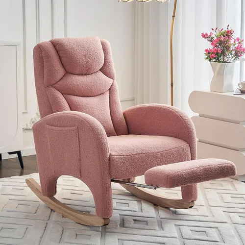 Miniatura 10 de FOXHUNTER Mecedora para guardería, moderna silla deslizante con reposapiés ajustable y patas de madera maciza, respaldo alto, silla de guardería