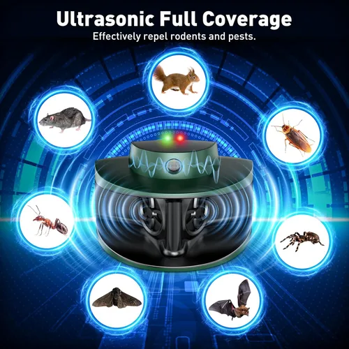 Miniatura 2 de Repelente ultrasónico de roedores actualizado 2025, repelente de plagas ultrasónico para arañas, cucarachas y hormigas, repelente de ratones