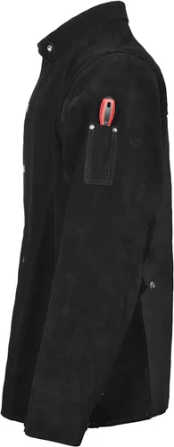 Miniatura 4 de Chaqueta de soldadura de cuero negro, chaquetas de seguridad de trabajo de cuero de vacuno dividido FR resistente, chaquetas de soldador