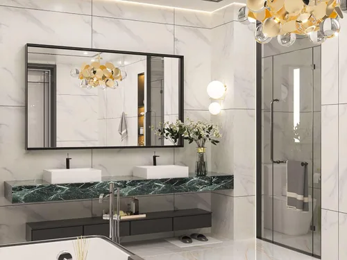 Miniatura 2 de Keonjinn Espejos de baño negros de 60 x 36 pulgadas para sobre el fregadero, espejo de tocador rectangular grande con marco de metal para pared