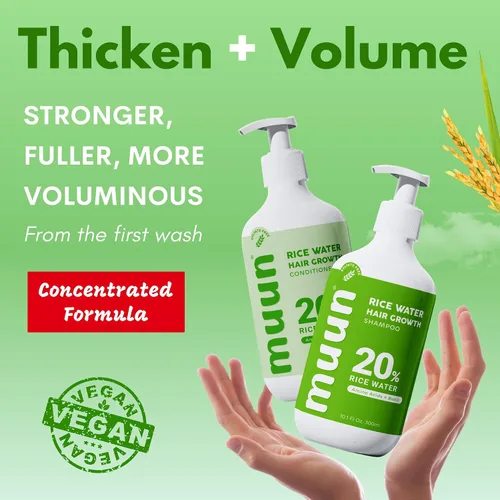 Miniatura 4 de Muun Champú y acondicionador de agua de arroz para el crecimiento del cabello, regeneración, adelgazamiento del cabello y anti pérdida de cabello