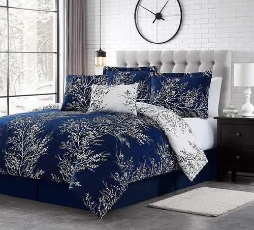Miniatura 6 de Spirit Linen - Cama individual en una bolsa, ropa de cama reversible de 5 piezas de gran tamaño con funda y falda de cama a juego, elegante Azul