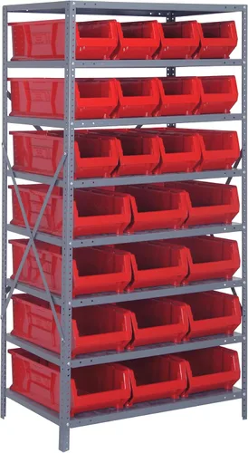 Miniatura 100 de Quantum QSBU-245BK Heavy Duty Shelving Unit with (7) Shelves and (24) QUS245 Black Bins for Garage Warehouse Storage Distribution 400 lb Load