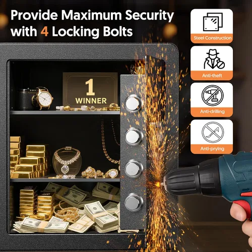 Miniatura 6 de Locksworth Caja de seguridad electrónica antirrobo de 2.0 pies cúbicos, con bolsa impermeable ignífuga para objetos de valor de dinero, caja