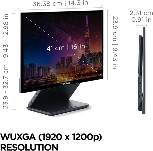 Miniatura 5 de ViewSonic VP1656 Monitor portátil IPS de 15.6 pulgadas 1200p con alimentación de 2 vías 40W USB C, validado por Pantone, calibrado de fábrica