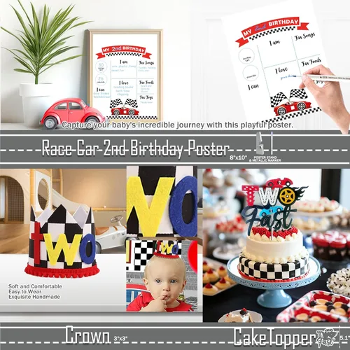 Miniatura 4 de Decoraciones de Cumpleaños Two Fast – 131 Piezas de Suministros para Fiestas de Cumpleaños con Temática de Autos de Carreras con Fondo Two Fast