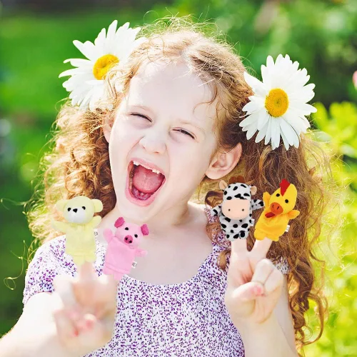 Miniatura 8 de Paquete de 16 marionetas de dedo de animales, juego de marionetas de peluche para niños, recuerdos de fiesta de Pascua, rellenos de cesta de Pascua