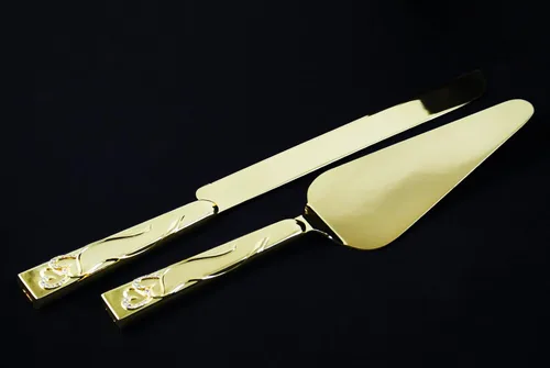 Miniatura 2 de Cuchillo de cristal para tostar de boda de oro y servidor de pastel de boda grabado personalizado