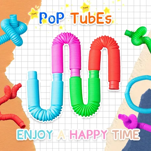 Miniatura 2 de Juguetes sensoriales Pop Tubes, juguetes sensoriales para niños y adultos, tubos multicolor para reventar (4 unidades)