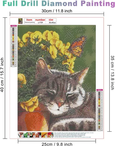 Miniatura 2 de KEOOID Kits de pintura de diamantes de flores para adultos, niños y principiantes, arte redondo con gemas de gato y mariposa con diamantes 5D