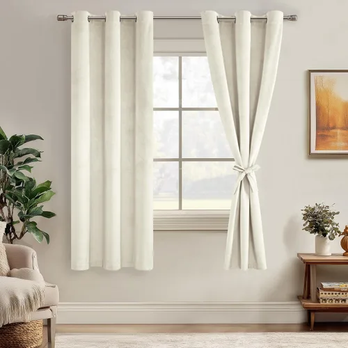 Miniatura 133 de JIUZHEN - Cortinas de terciopelo gris de 63 pulgadas opacas para sala de estar - Cortinas gruesas de terciopelo con ojales para ventana