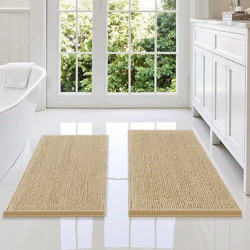 Miniatura 118 de Smiry Juego de 2 alfombras de baño, felpilla suave y absorbente, lavable a máquina, antideslizantes, para bañera, ducha y suelo