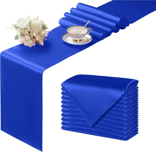 Miniatura 22 de Manyshofu 24 Piezas Caminos de Mesa de Satén Plateado – Tamaño Largo de 12 x 108 Pulgadas, Decoración de Camino de Mesa para Fiestas Brillante