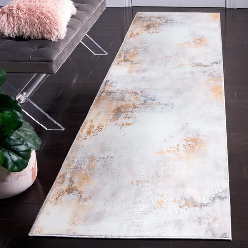 SAFAVIEH Tacoma Collection - Alfombra de área de 2 pies 6 pulgadas x 6 pies, gris y dorado, antideslizante y fácil de limpiar, ideal para sala de
