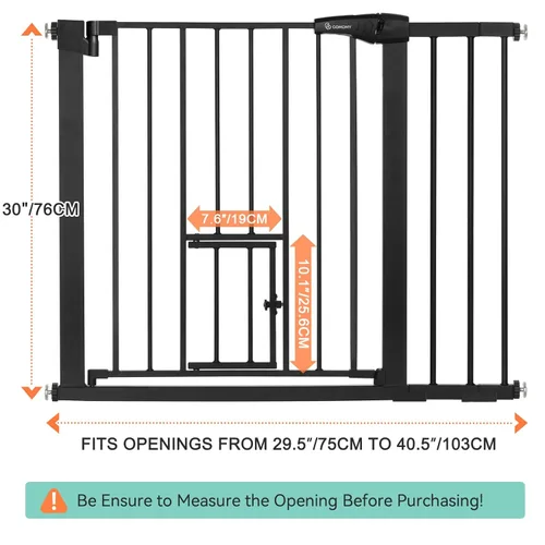 Miniatura 7 de COMOMY Puerta de bebé con cierre automático con puerta para gatos, puerta extra ancha para perros de 29.5 a 40.5 pulgadas para puertas de casa, Negro