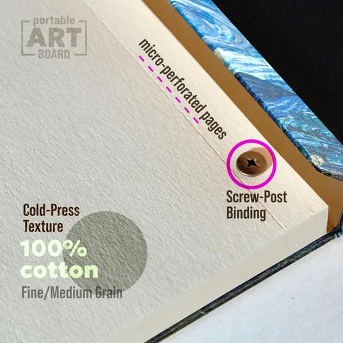 Miniatura 5 de Bloc de papel para acuarela, tapa dura magnética, papel de acuarela 100% algodón, prensa en frío de 200 GSM, 40 hojas, cuaderno de bocetos de Noche