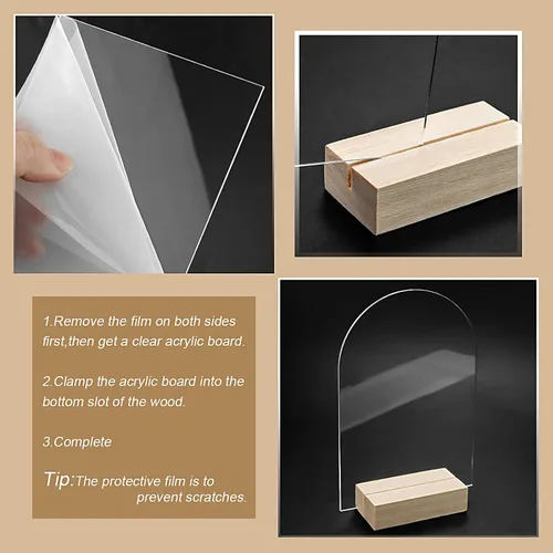 Miniatura 4 de Bercoor Paquete de 10 carteles acrílicos de arco transparente en blanco de 4 x 6 pulgadas con soportes de madera, hoja acrílica arqueada, números