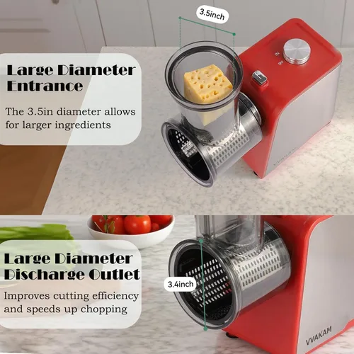 Miniatura 7 de Rallador Eléctrico de Queso, Fabricante de Ensaladas con Motor DC de 300W, Rebanadora Trituradora Eléctrica con 5 Formas Diferentes de Cuchillas