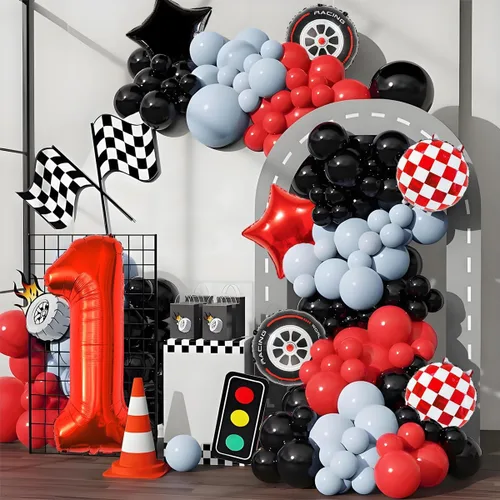 Miniatura 3 de Globos de auto de carreras para decoración de cumpleaños – Globos rojos de Mylar número 1 de 40 pulgadas – Globos rojos de aluminio rojo
