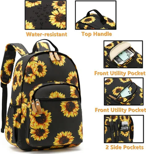 Miniatura 91 de Leaper Mochila para laptop para mujer: linda mochila floral para escuela, universidad, viajes, trabajo, mochila ligera para niños, Negro margarita