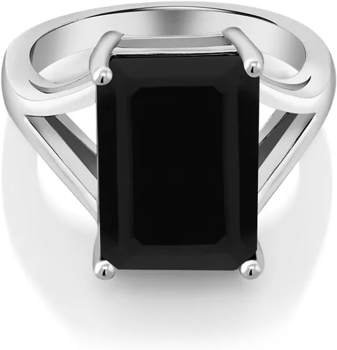 Miniatura 3 de Gem Stone King Anillo de compromiso solitario con piedra preciosa de corte esmeralda de 0.551 x 0.394 in para mujer, plata de ley 925, anillo